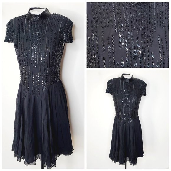 Vintage Nipon Elegant Black Sequin Dress - Picture 1 of 12